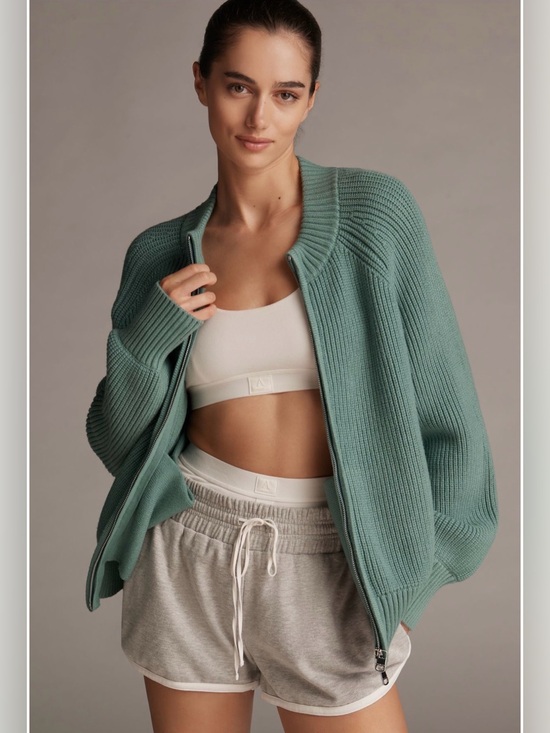 Varley Sweaters - Varley Milo Sage Green Ribbed Zip Cardigan size Med Anthropologie deep sea new
